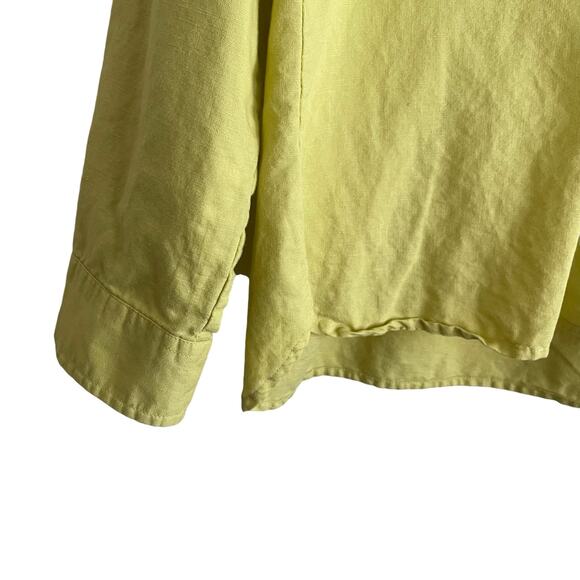 Talbots Women Top L Chartreuse Linen Cotton Sustainable Office Preppy Coastal - Picture 6 of 9